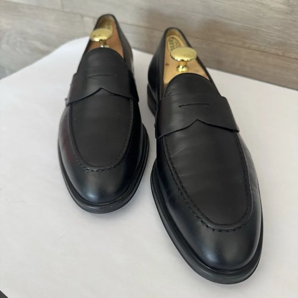 Antonio Maurizi Black Leather Penny Loafers Men EU 43 US 10-10.5 Preppy Casual‎